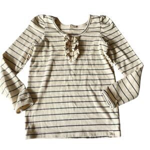 Lulu + Ree Cream and Gray Striped Ruffle Top - Girls 6/7